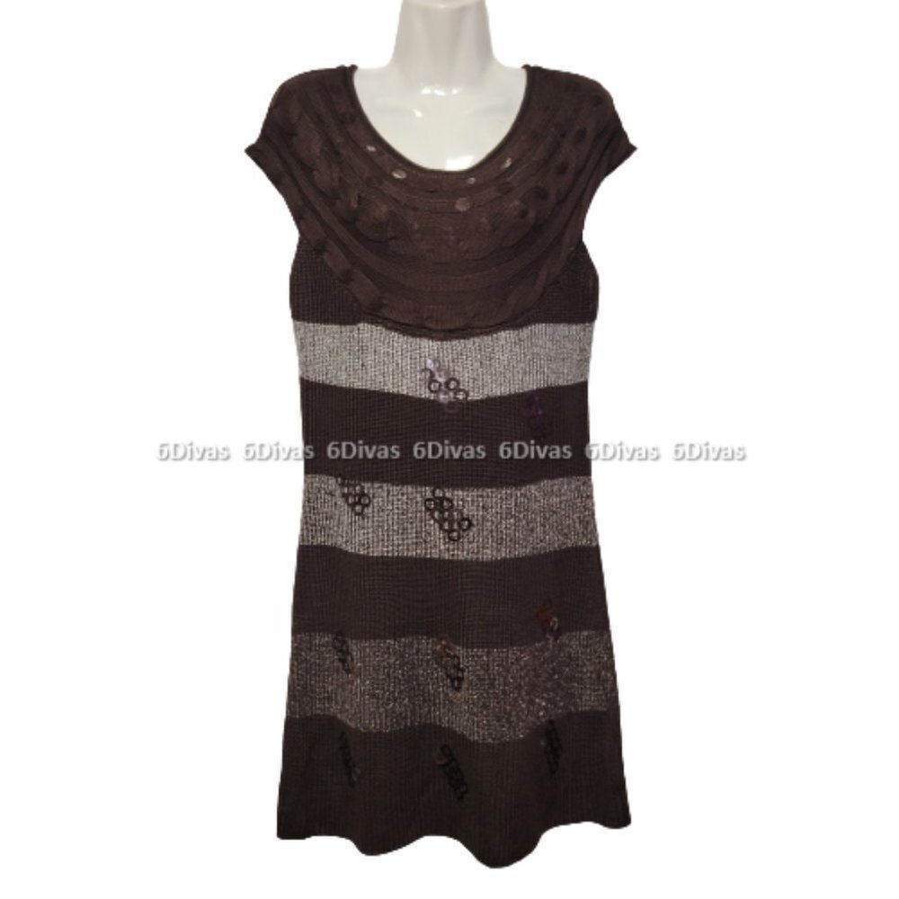 𝅺SEQUIN Sleeveless Knit Sweater Dark Brown Dress - One Size Fits Most